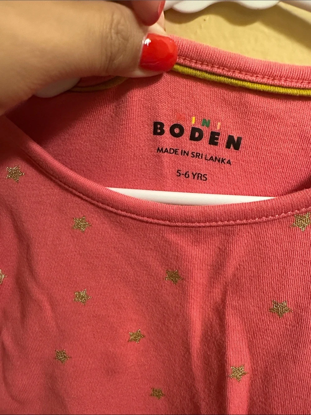 Boden Pink Dress with Gold Star Print and Metallic Waistband